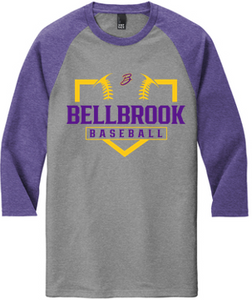 BMS "Bellbrook Baseball" Grey/Purple Frost Adult 3/4 Sleeve Tri-Blend Shirt