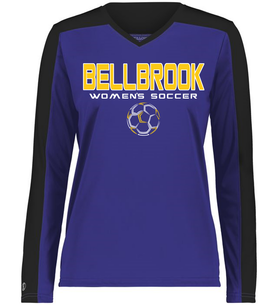 BHS Women's Soccer Ladies V-Neck Purple/Black Long Sleeve Shirt
