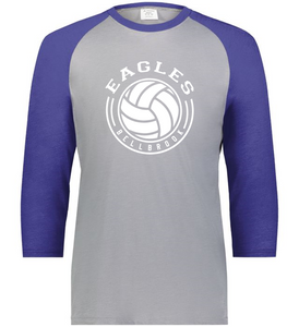 BMS Volleyball Adult Vintage H. Grey/ H. Purple 3/4 Sleeve Tri-Blend Shirt