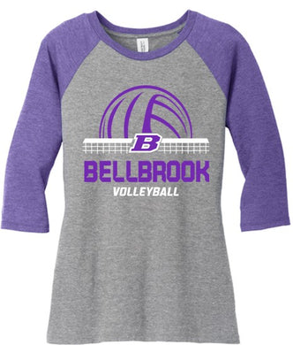 BHS Volleyball LADIES Purple/Grey Tri-Blend 3/4 Sleeve Shirt