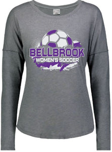 BHS Women's Soccer Ladies Long Sleeve Tri-Blend Heather Grey Shirt