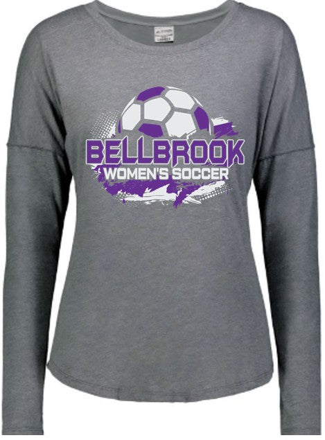 BHS Women's Soccer Ladies Long Sleeve Tri-Blend Heather Grey Shirt
