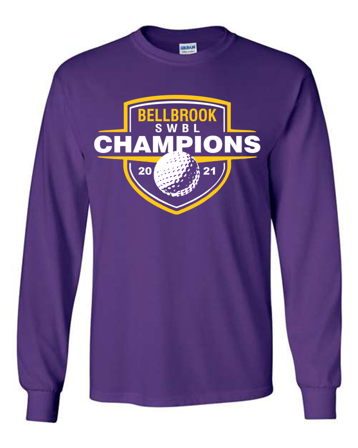 Bellbrook HS Golf  2021 SWBL Champions Purple 100% Cotton Long Sleeve Shirt