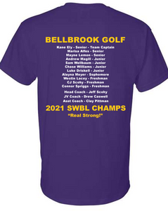 Bellbrook HS Golf-  2021 SWBL Champions 50/50 Purple T-Shirt